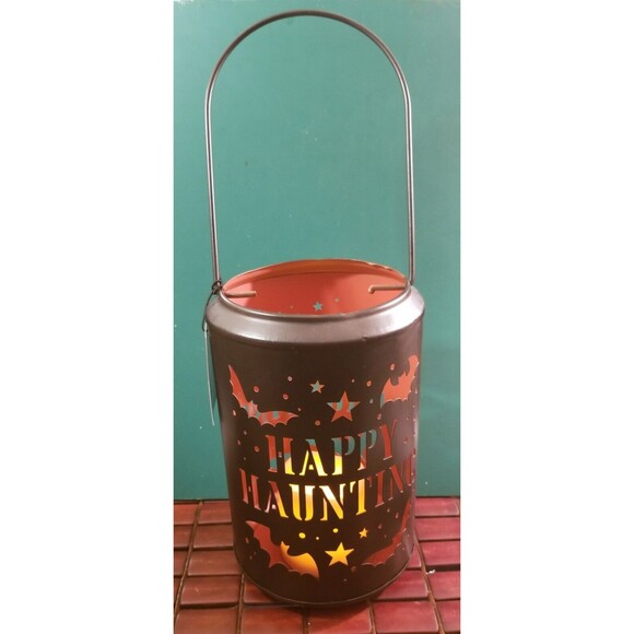 Happy Haunting Halloween LED Flickering Candle Lantern 9"x"6" Diameter •New• - Picture 2 of 6